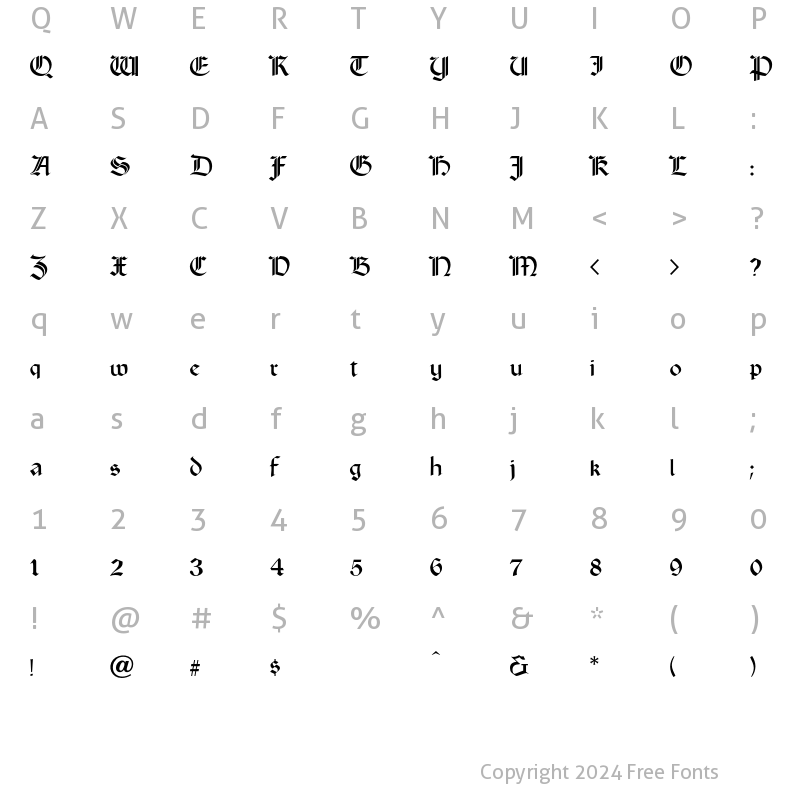 Character Map of CourtHand Regular