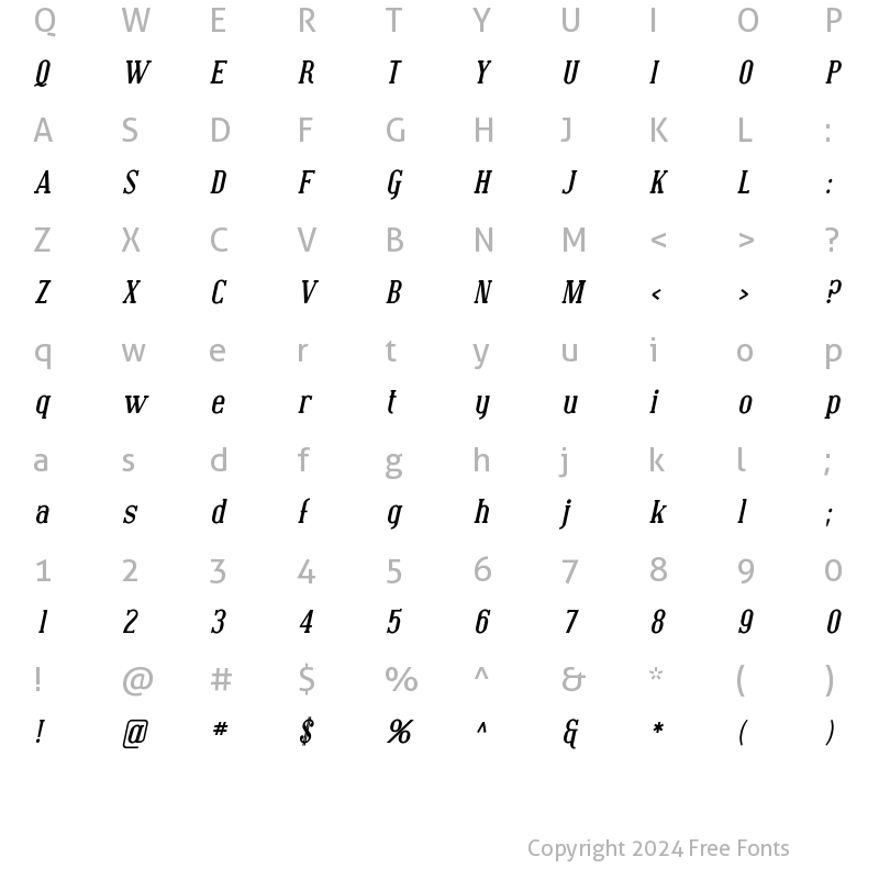 Character Map of Covington Bold Italic