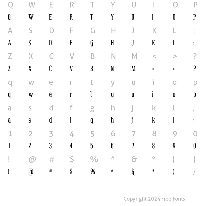 Character Map of Covington Cond Bold