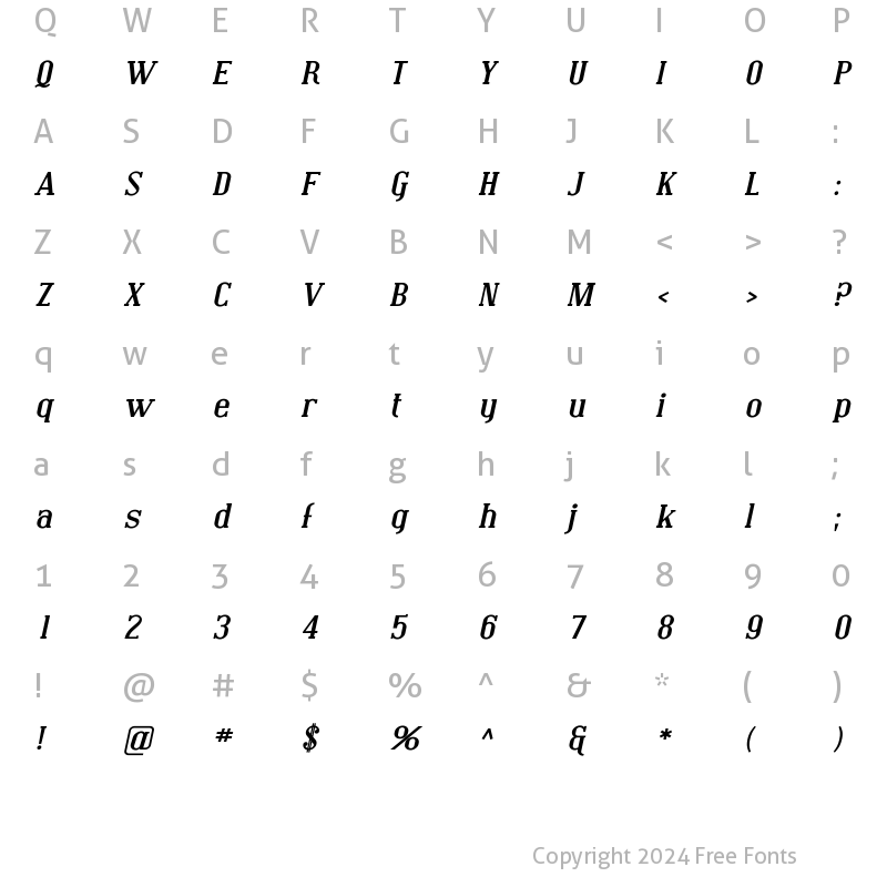 Character Map of Covington Exp Bold Italic