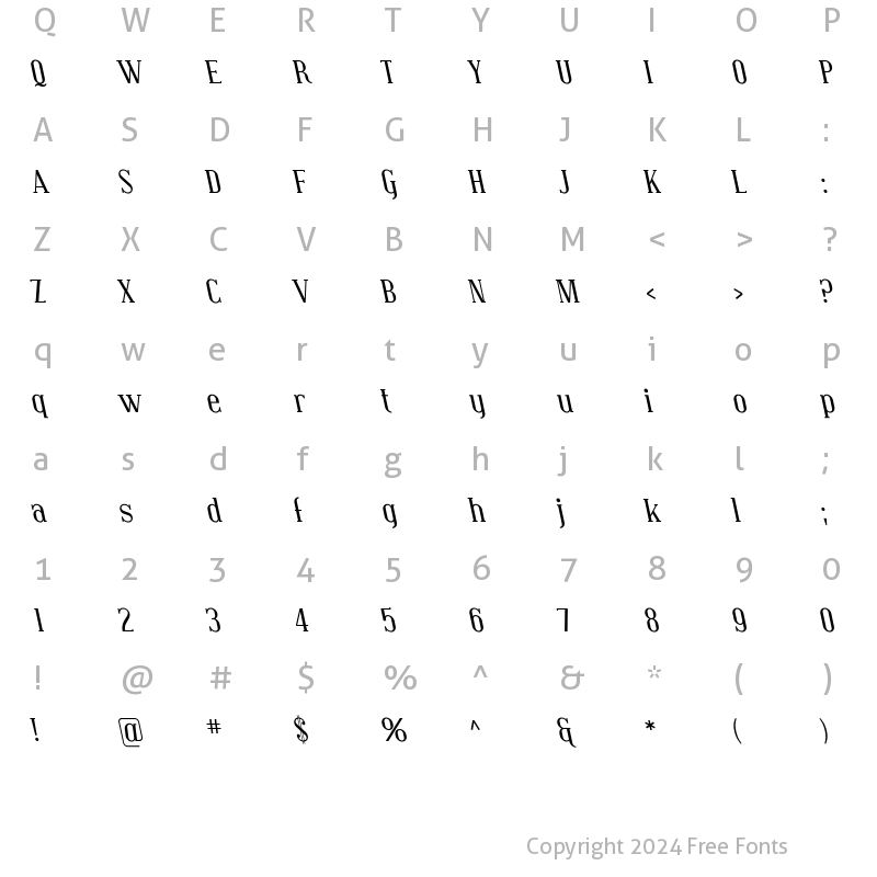 Character Map of Covington Rev Italic