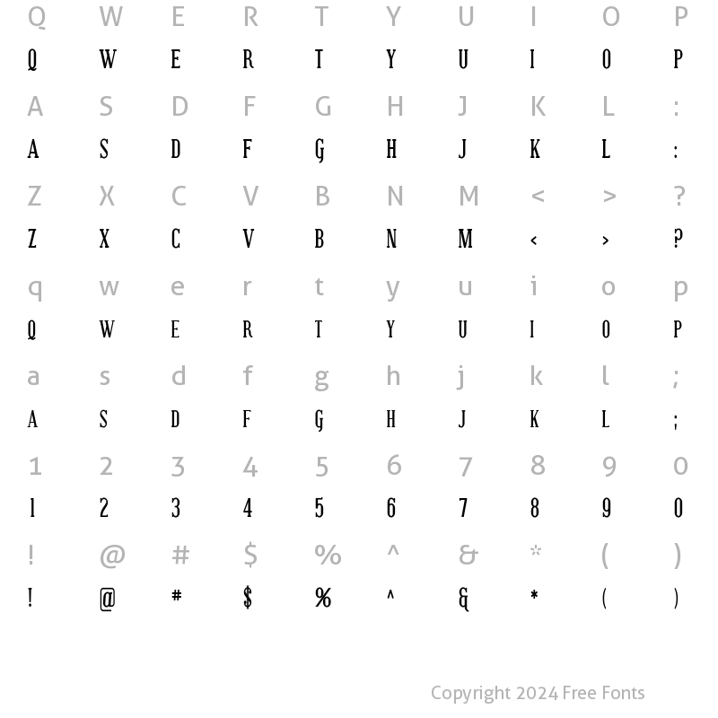 Character Map of Covington SC Cond Bold