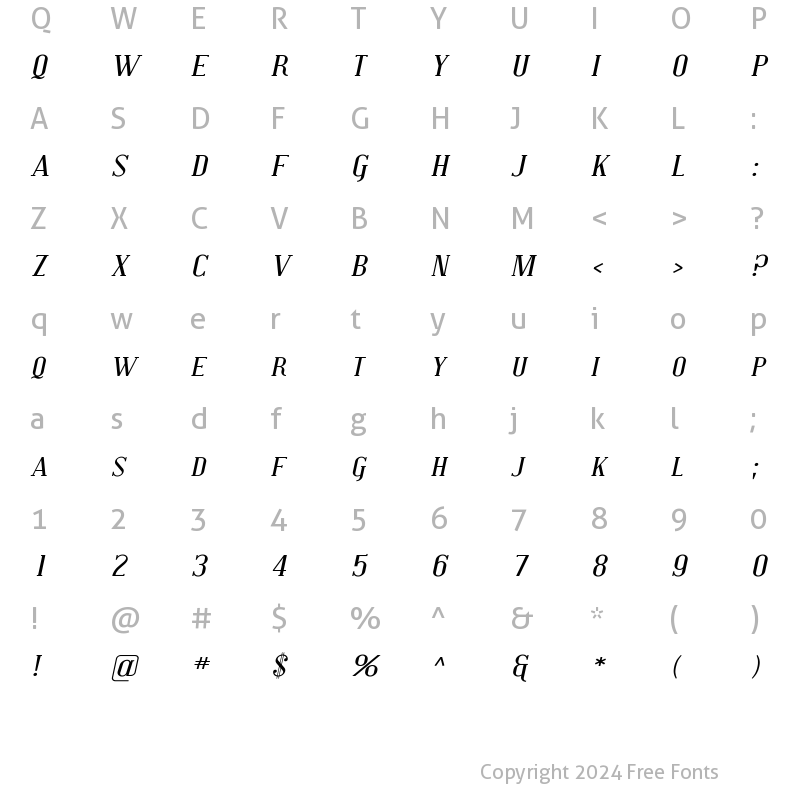 Character Map of Covington SC Exp Italic