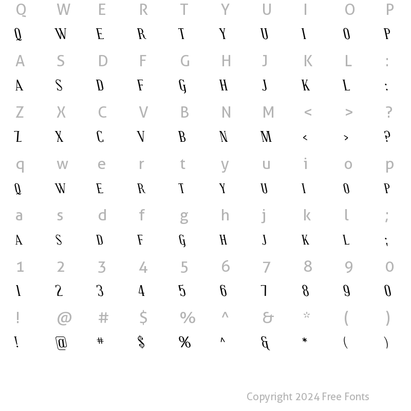 Character Map of Covington SC Rev Italic