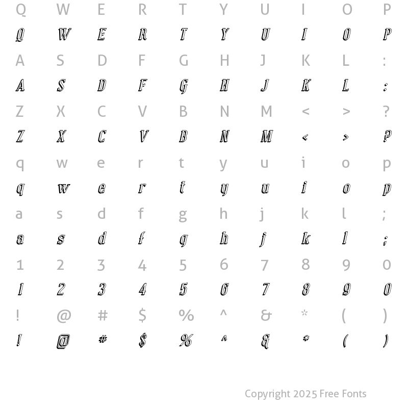 Character Map of Covington Shadow Italic