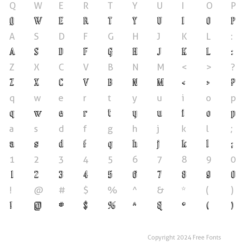 Character Map of Covington Shadow Regular