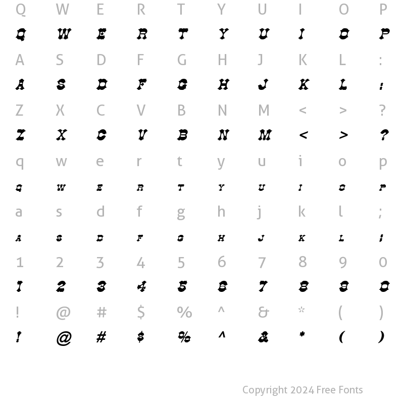 Character Map of Cowboy Bold Italic