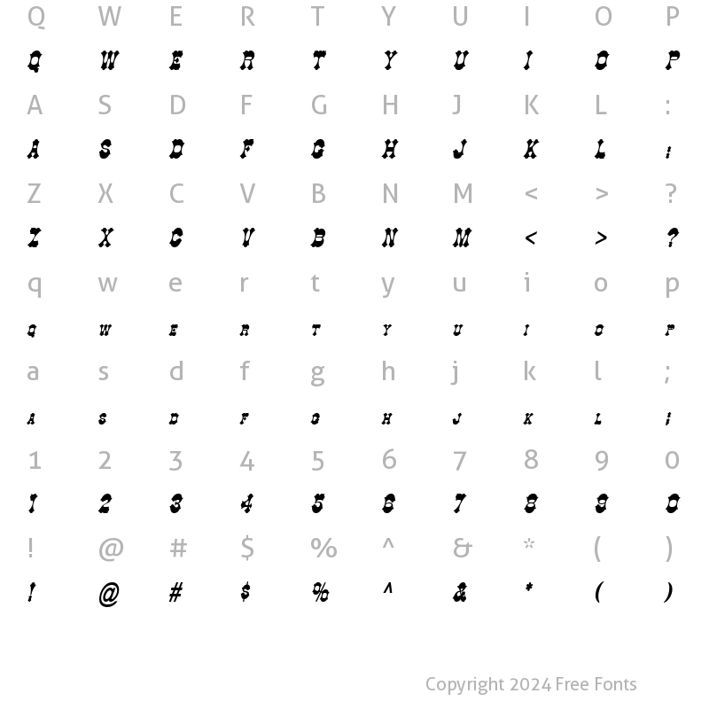 Character Map of Cowboy Thin BoldItalic