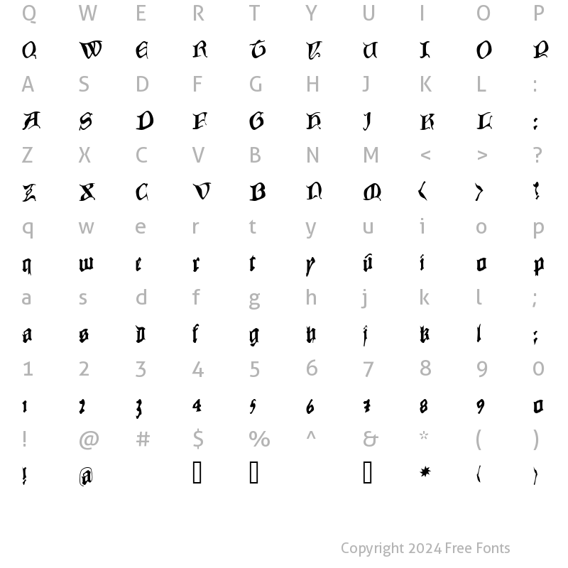 Character Map of CowboyCaxton Regular