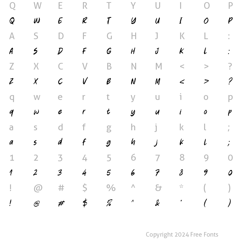 Character Map of Cozy Beach Italic