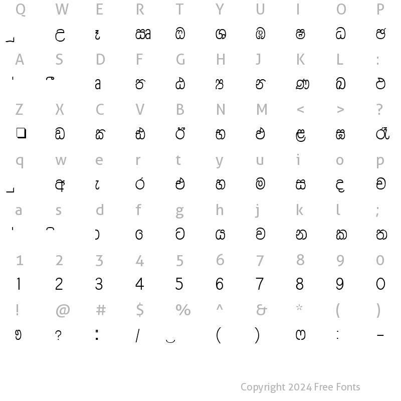 Character Map of CPS 119 Extra Light