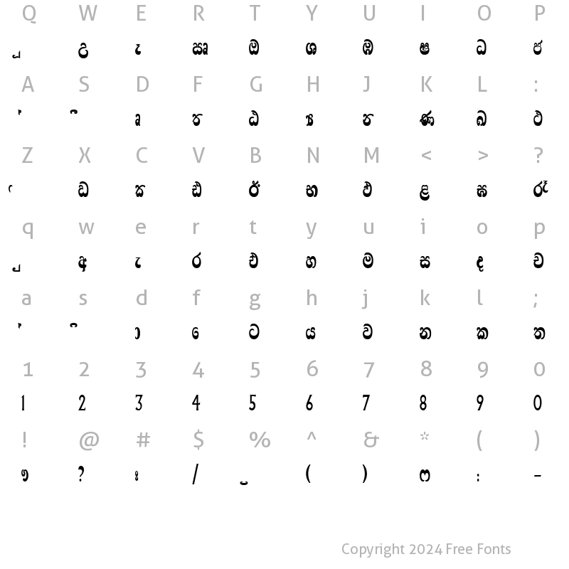 Character Map of CPS 156 Extra Light