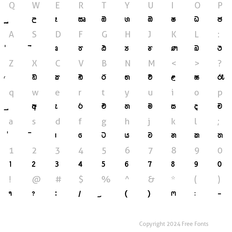 Character Map of CPS 183 Thin