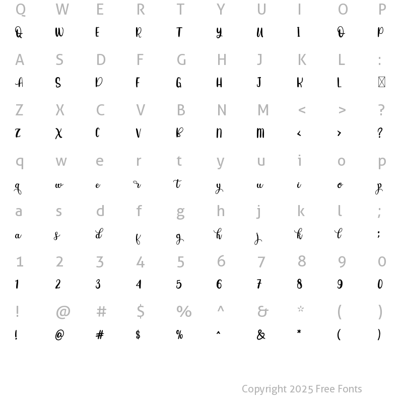 Character Map of Craft Lovers Script
