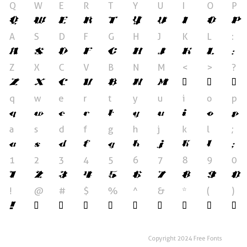 Character Map of Crash Bold