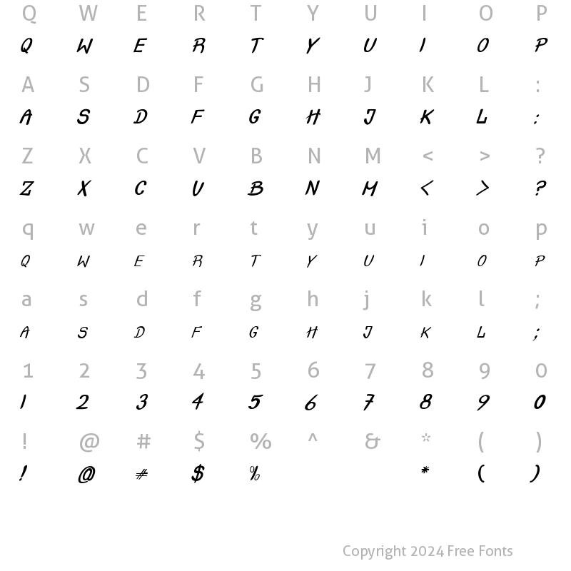 Character Map of Crash  Italic Regular