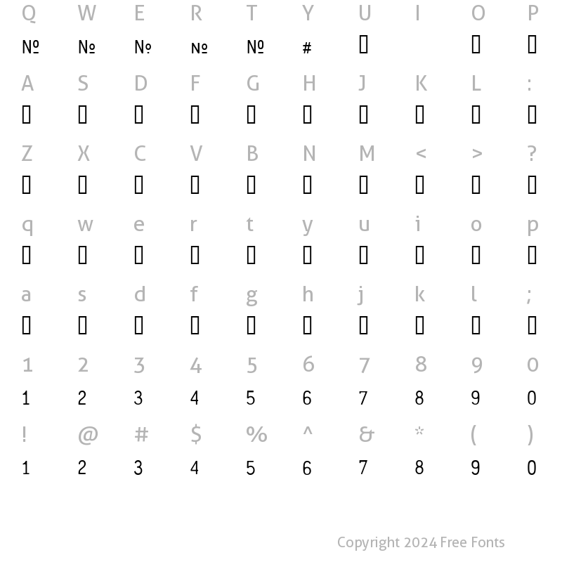 Character Map of CrashNumberingGothic Regular