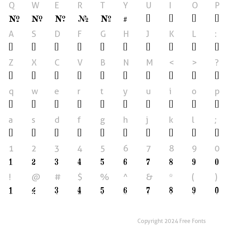 Character Map of CrashNumberingSerif Regular