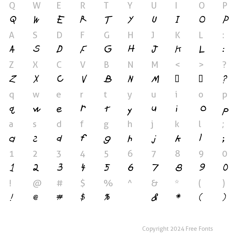 Character Map of Crayon Slanted