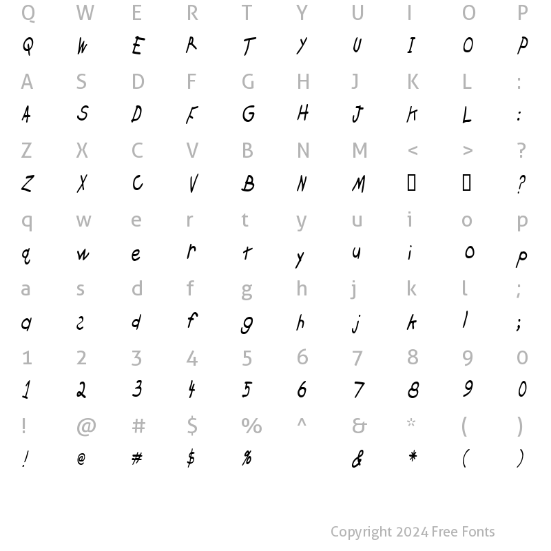 Character Map of CrayonCondensed Slanted