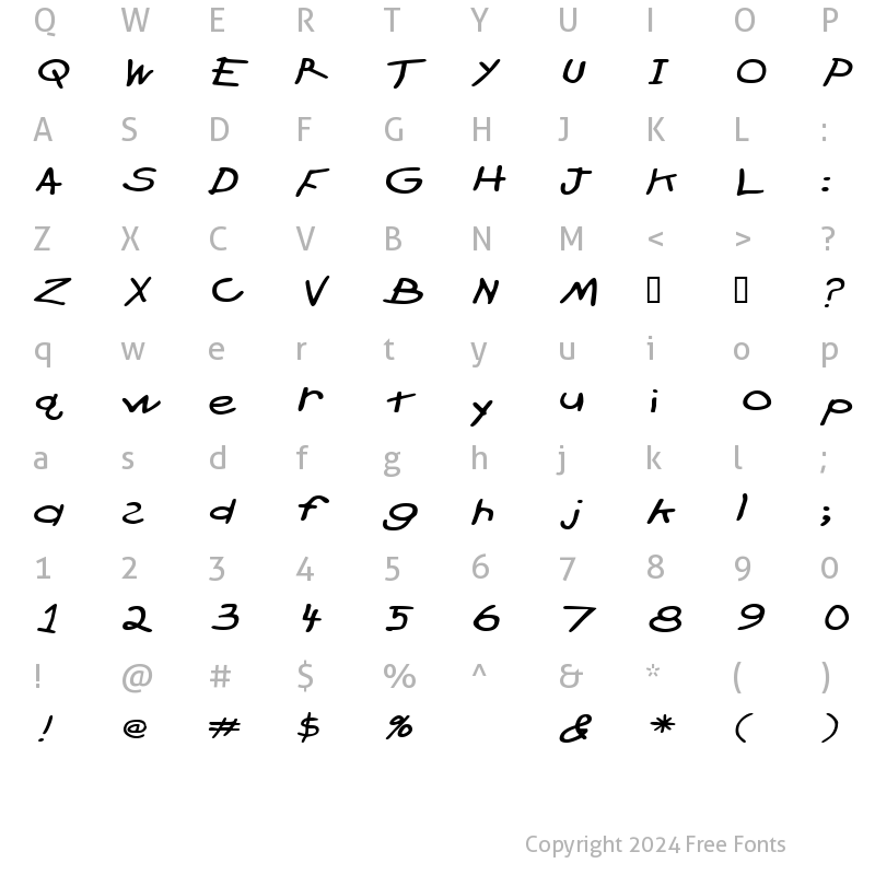 Character Map of CrayonExtended Slanted