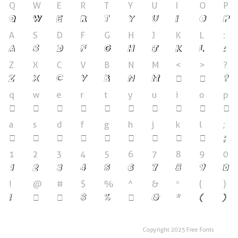 Character Map of Crazy Creatures Italic