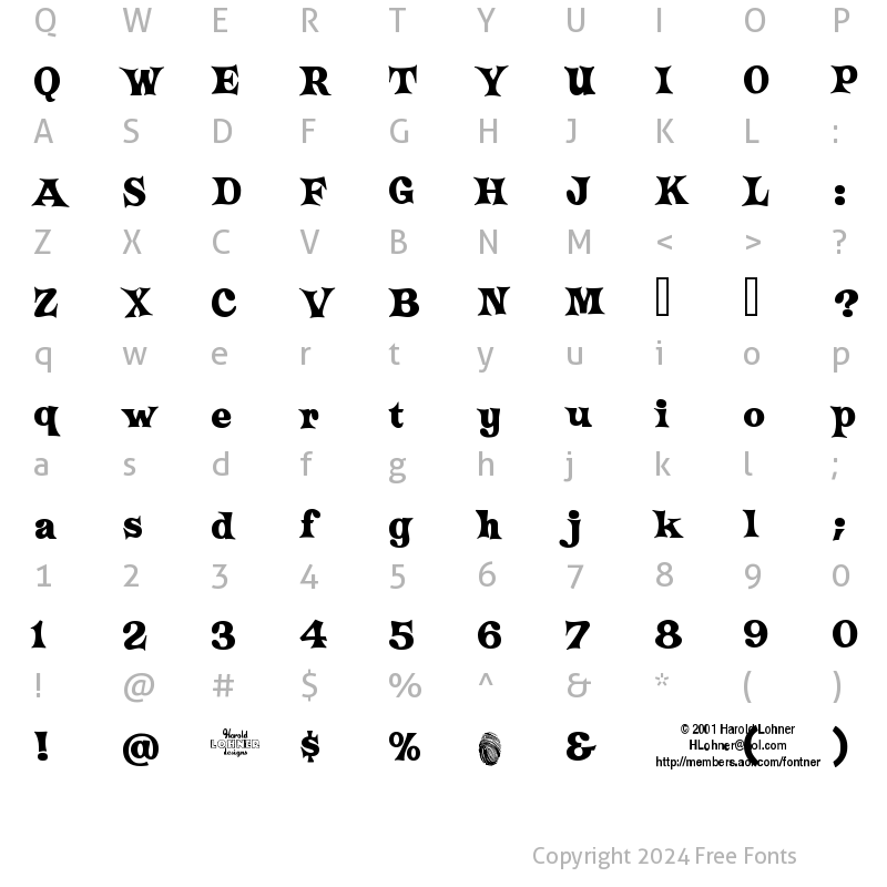 Character Map of Crazy Harold Regular