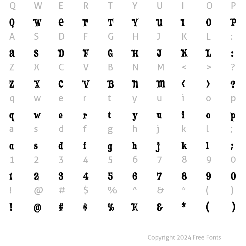 Character Map of Crazy HaroldCondensed Alt Flare Regular