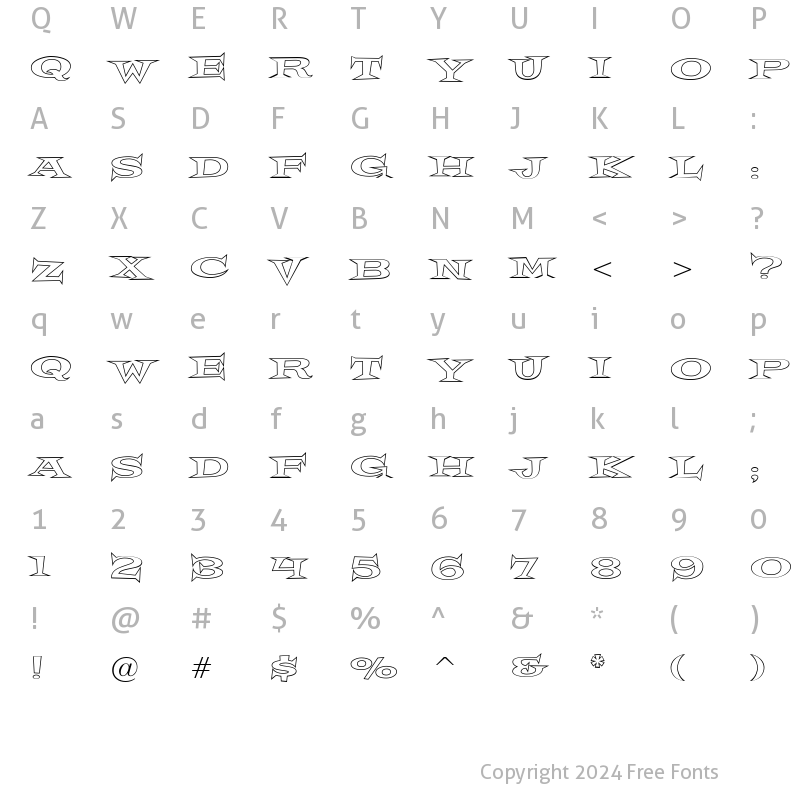 Character Map of Crazy Loot BTN Outline Regular