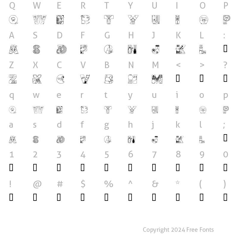 Character Map of CrazyZoo Regular