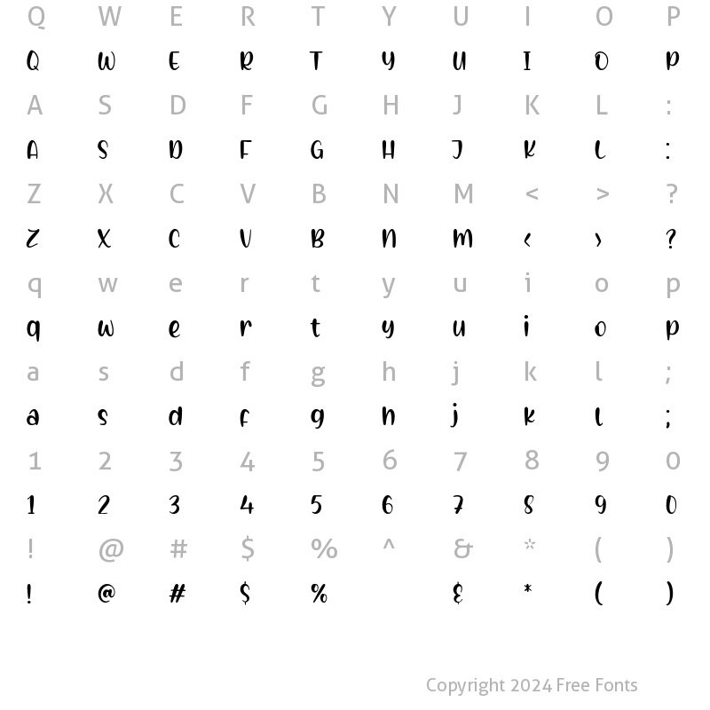 Character Map of Creamy Sunset Regular