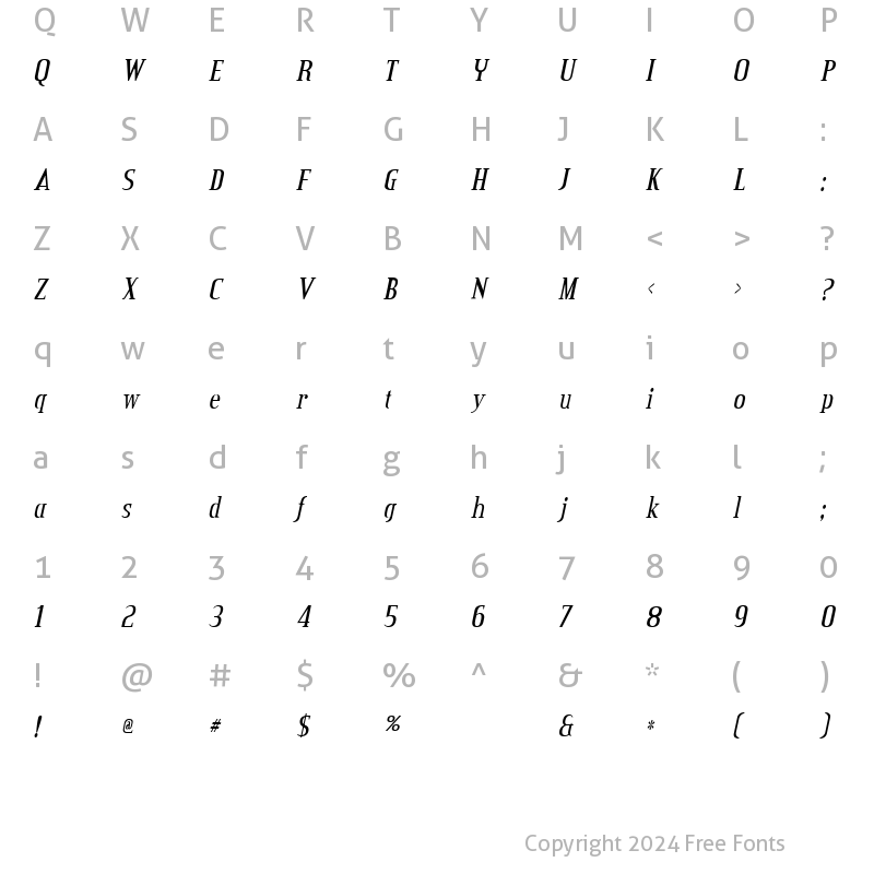 Character Map of Credit Valley Italic