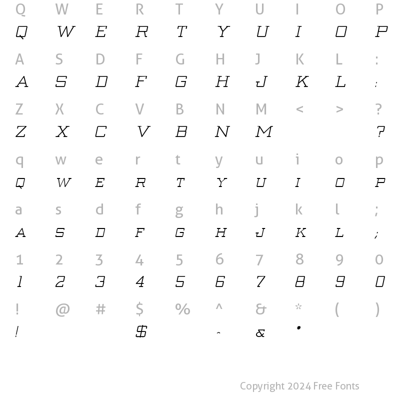 Character Map of Creenay Bold Italic