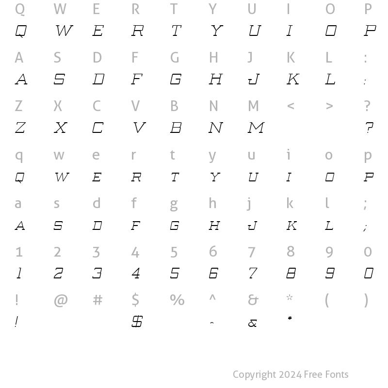 Character Map of Creenay Italic