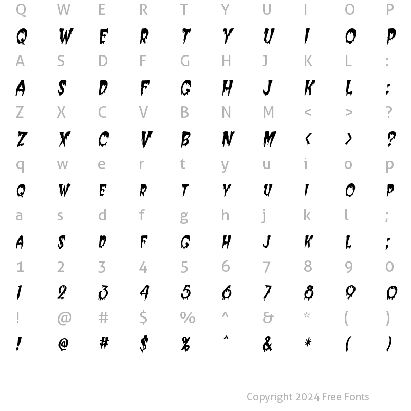 Character Map of CreeperCondensed Italic