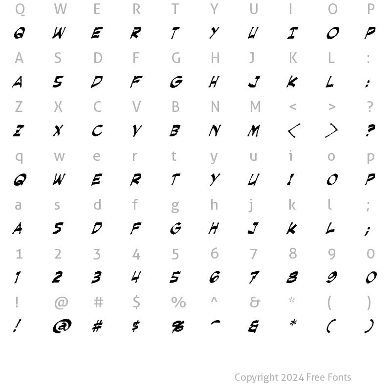 Character Map of Creeping Evil Italic