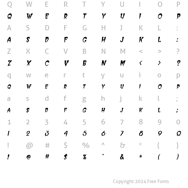 Character Map of Creepy-Condensed Italic