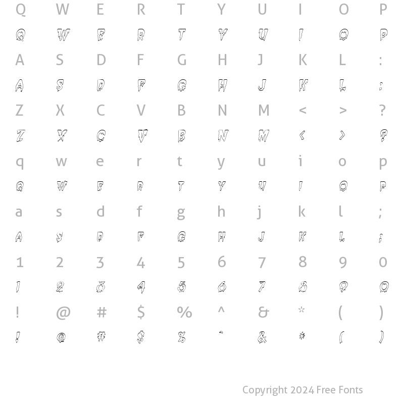 Character Map of Creepy Hollow-Condensed Italic