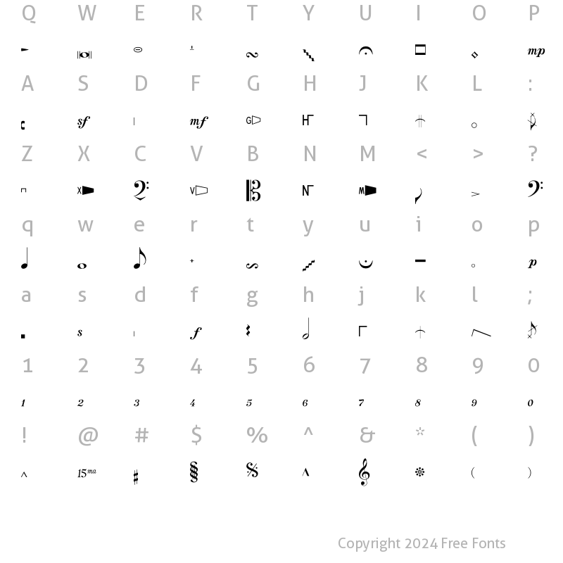 Character Map of Crescendo Regular