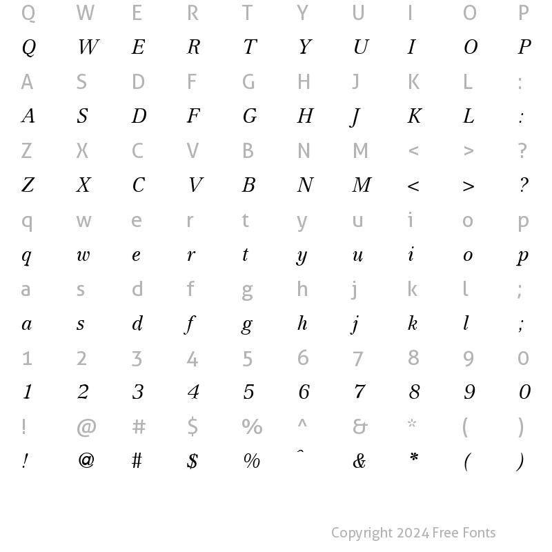 Character Map of Crescent RegularItalic