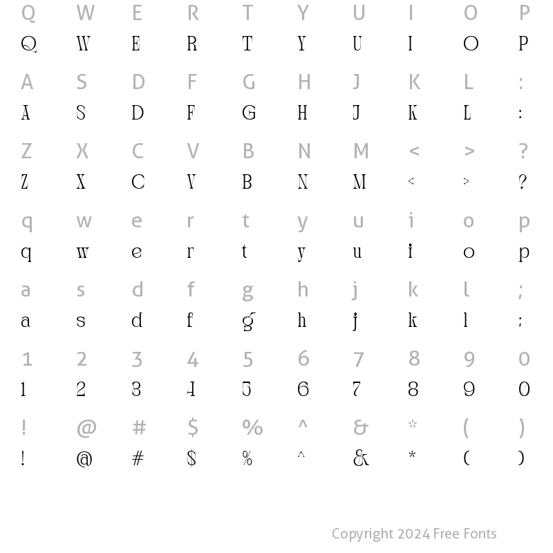 Character Map of Crescent Slim Regular