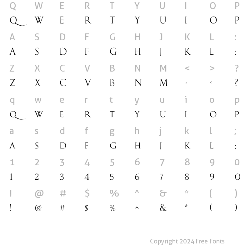 Character Map of CresciLPW01-Regular Regular