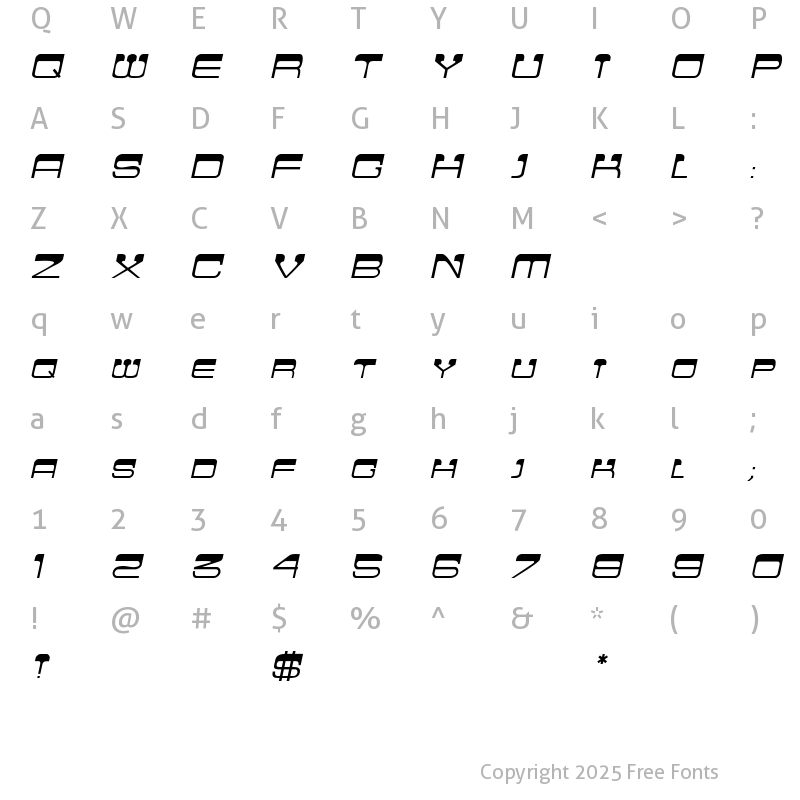 Character Map of Crew Cut Caps Italic Italic