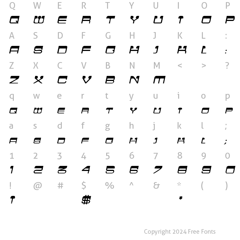 Character Map of CrewCutCaps BoldItalic