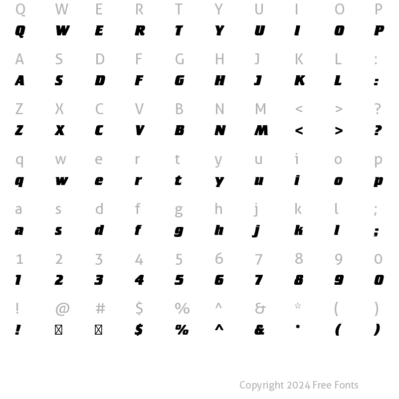 Character Map of Crillee Extra Bold Italic Std Regular