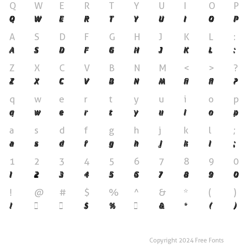 Character Map of Crillee Italic Inline Shad LET Plain