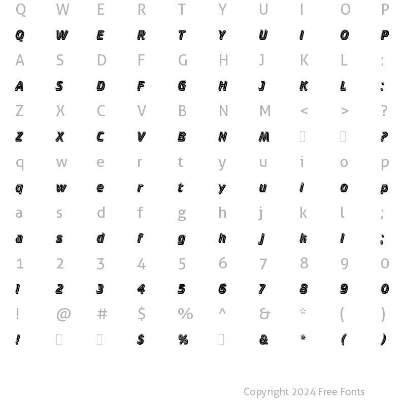 Character Map of Crillee Italic Inline Shad Plai Regular