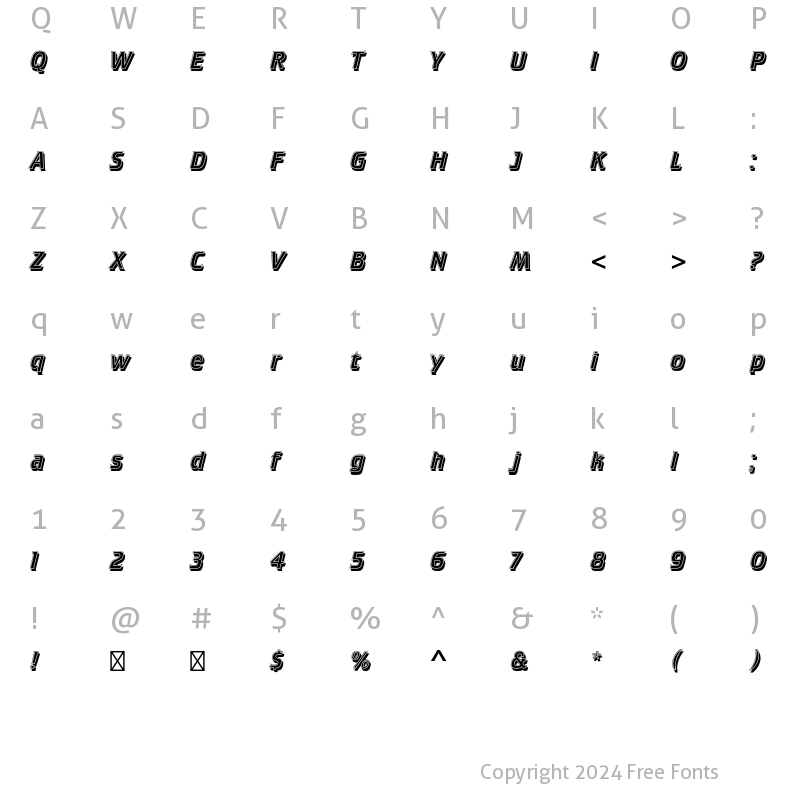 Character Map of Crillee Italic Inline Shad Std Regular