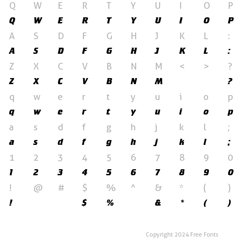 Character Map of CrilleeEF Bold Italic