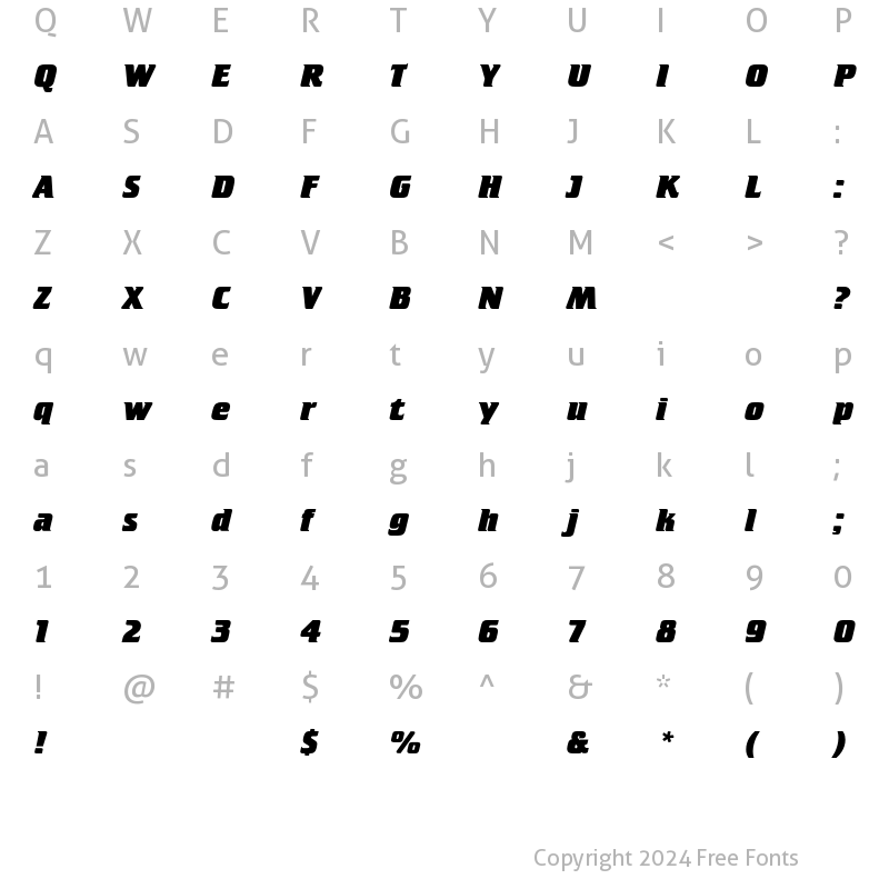 Character Map of CrilleeEF ExtraBold Italic